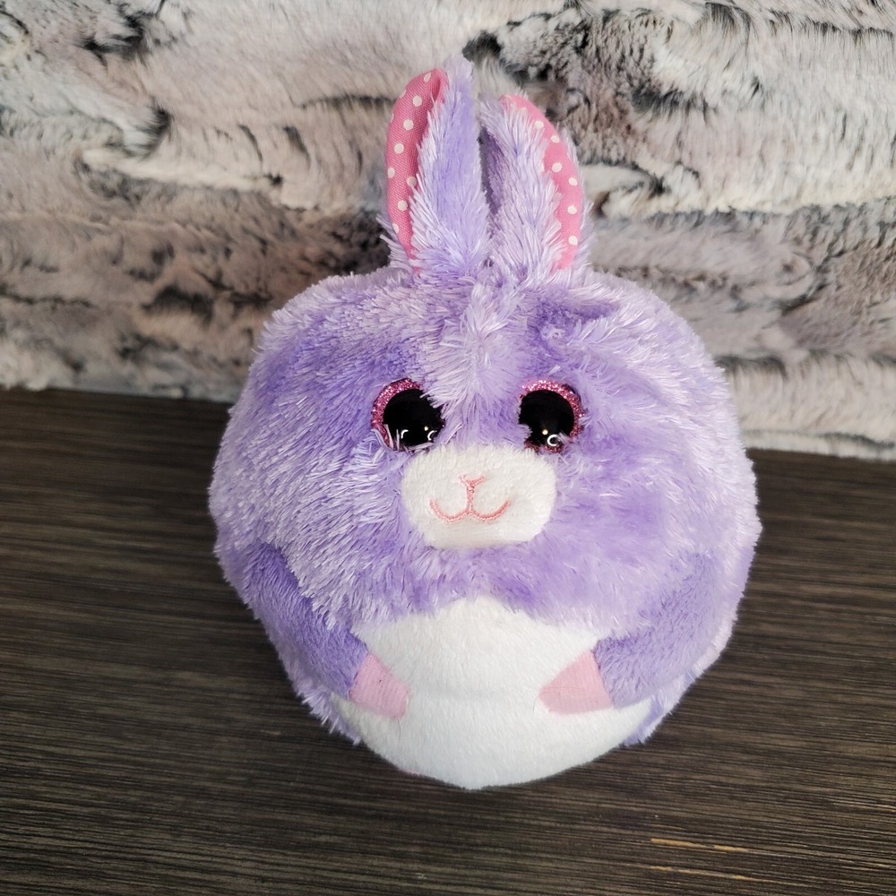 TY Plush Purple LILAC Beanie Ballz Ball BUNNY Round Plush Easter Stuffed 2014